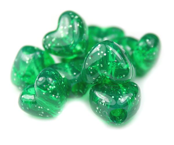 50407 エメラルド 閃光(Sparkle) 12x10mm ハート型 ポニービーズ (50個)1枚目の画像