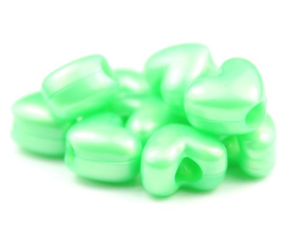 50354 グリーン パール 12x10mm ハート型 ポニービーズ (50個)