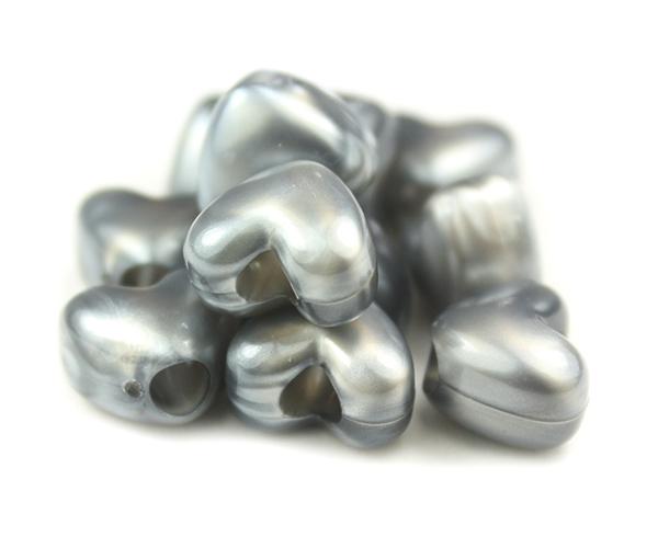 50716 グレイ パール 12x10mm ハート型 ポニービーズ (50個)