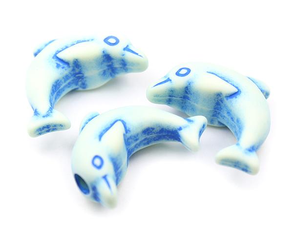 57117 アイボリー/ブルー 不透明(Opaque) 25mm ドルフィン ポニービーズ (10個)1枚目の画像