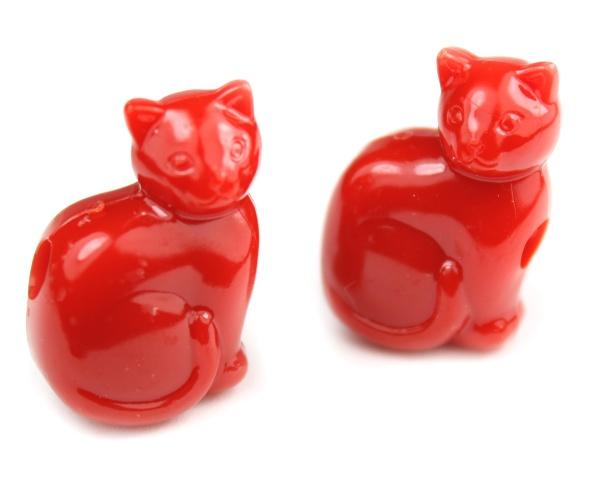 57216 レッド 不透明(Opaque) 25mm ネコ ポニービーズ (10個)