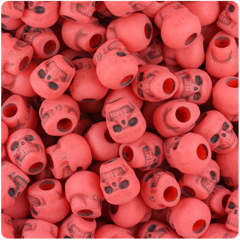 50804 ブライト レッド アンティーク 13mm スカル ポニービーズ(25個)1枚目の画像