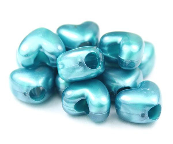 50715 ティール パール 12x10mm ハート型 ポニービーズ (50個)1枚目の画像