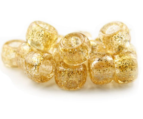 50077 ゴールド 閃光(Sparkle) 9x6mm(標準) バレル ポニービーズ (100個)【在庫状況：入荷待ち】