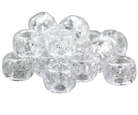 50110 シルバー 閃光(Sparkle) 9x6mm(標準) バレル ポニービーズ (100個)【在庫状況：★★★】