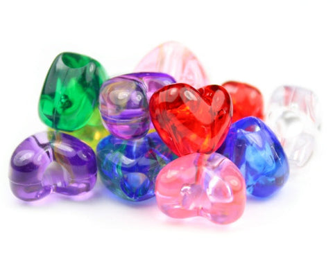 50125 ミックス 透明 12x10mm ハート型 ポニービーズ (50個)【在庫状況：★★☆】