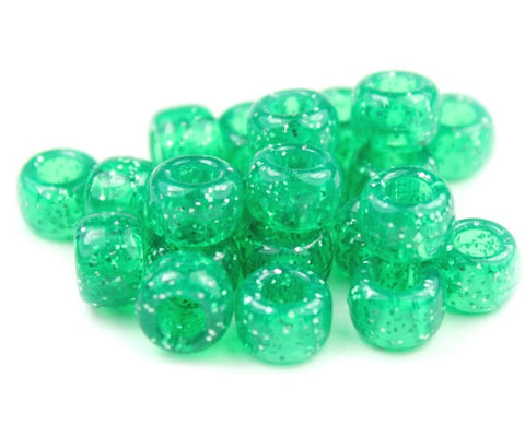 50166 エメラルド グリーン 閃光(Sparkle) 9x6mm(標準) バレル ポニービーズ (100個)【在庫状況：★☆☆】