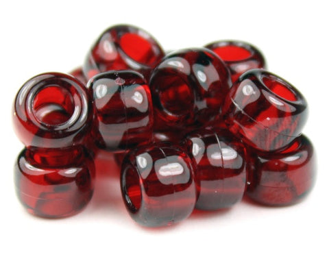 50228 ダーク ルビー レッド 透明 9x6mm(標準) バレル ポニービーズ (100個)【在庫状況：★★☆】