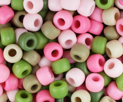 50745p カモフラージュ ピンク マット(Matte) 9x6mm(標準) バレル ポニービーズ (100個)【在庫状況：★★☆】