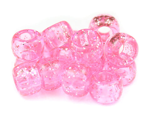 50763 ピンク 閃光(Sparkle) 9x6mm(標準) バレル ポニービーズ (100個)【在庫状況：★☆☆】