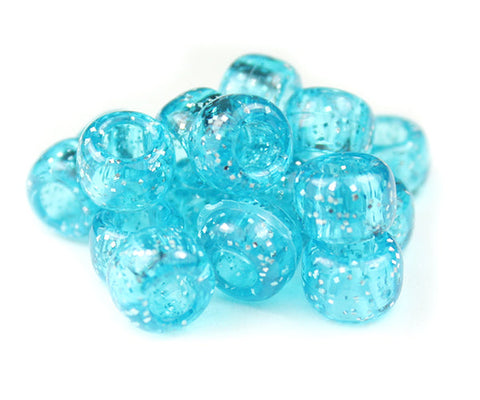 50764 ターコイズ 閃光(Sparkle) 9x6mm(標準) バレル ポニービーズ (100個)【在庫状況：★☆☆】