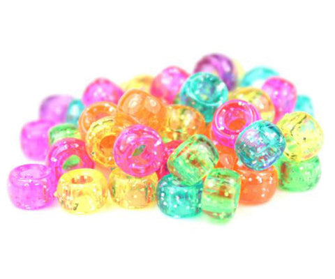 51048 ゼリー ミックス 閃光(Sparkle) 6.5x4mm ミニ バレル ポニービーズ (200個)【在庫状況：入荷待ち】