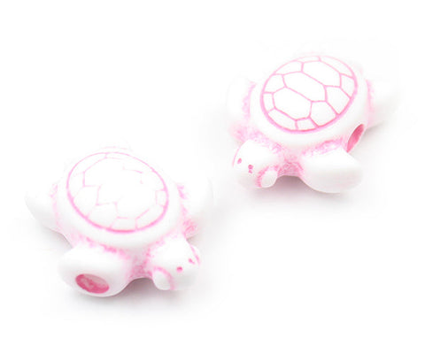 57143 ホワイト/ピンク 不透明(Opaque) 25mm ウミガメ ポニービーズ (10個)【リクエスト入荷】