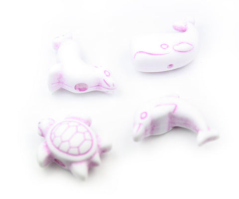 57359 ホワイト/パープル 不透明(Opaque) 25mm 海の生き物 ポニービーズ (10個)【リクエスト入荷】